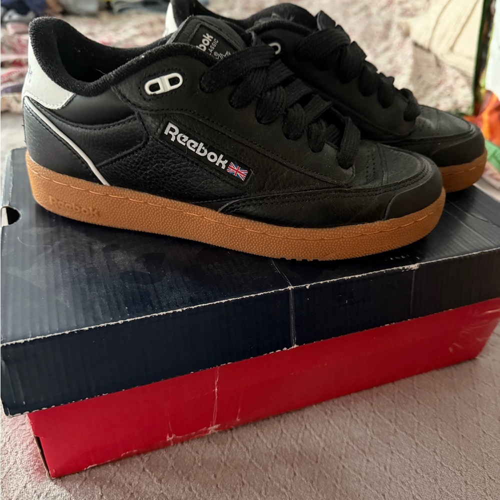 Reebok Black Leather Sneakers with Gum Sole
